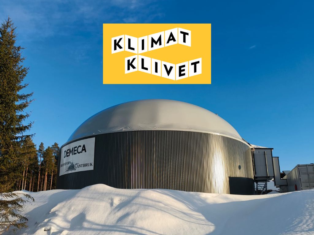 bild på en biogasanläggning med Klimatklivetlogon på